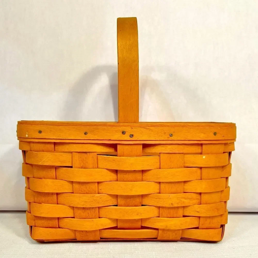 VINTAGE 9x5 RECTANGLE LONGABERGER BASKET with RED PLAID LINER 1999